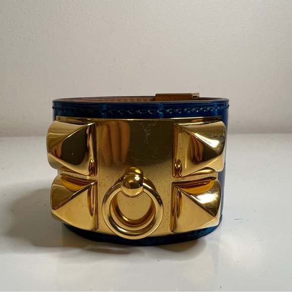 Hermès Shiny Alligator Collier De Chien CDC Bracelet Bleu Izmir - Picture 4 of 9